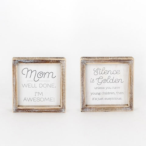 Double Sided Shelf Sign - Mom I'm Awesome/Silence is Golden