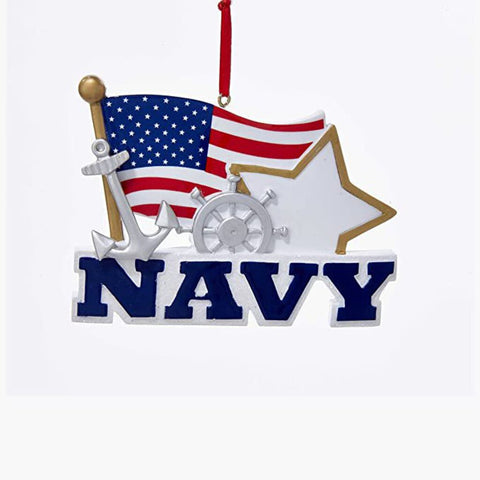 4.5" Navy Flag & Star Personalized Ornament