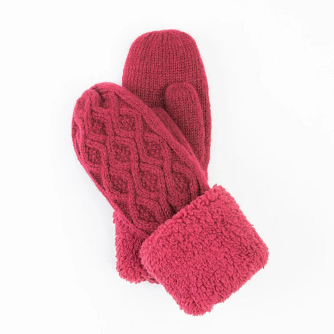 Winter Brittin Knit Sherpa Cuff Mittens Crimson