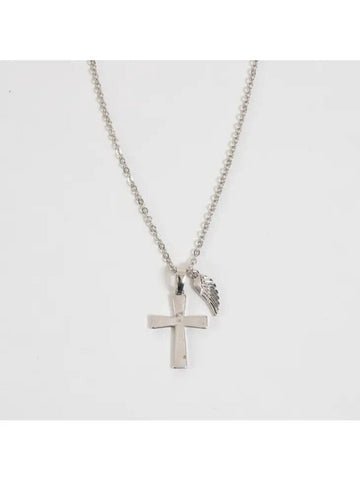 Carey Inspirational Silver Cross & Angel Wing 16" Necklace