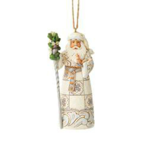 Jim Shore Ornament - White Woodland Santa w/Cane 6005253