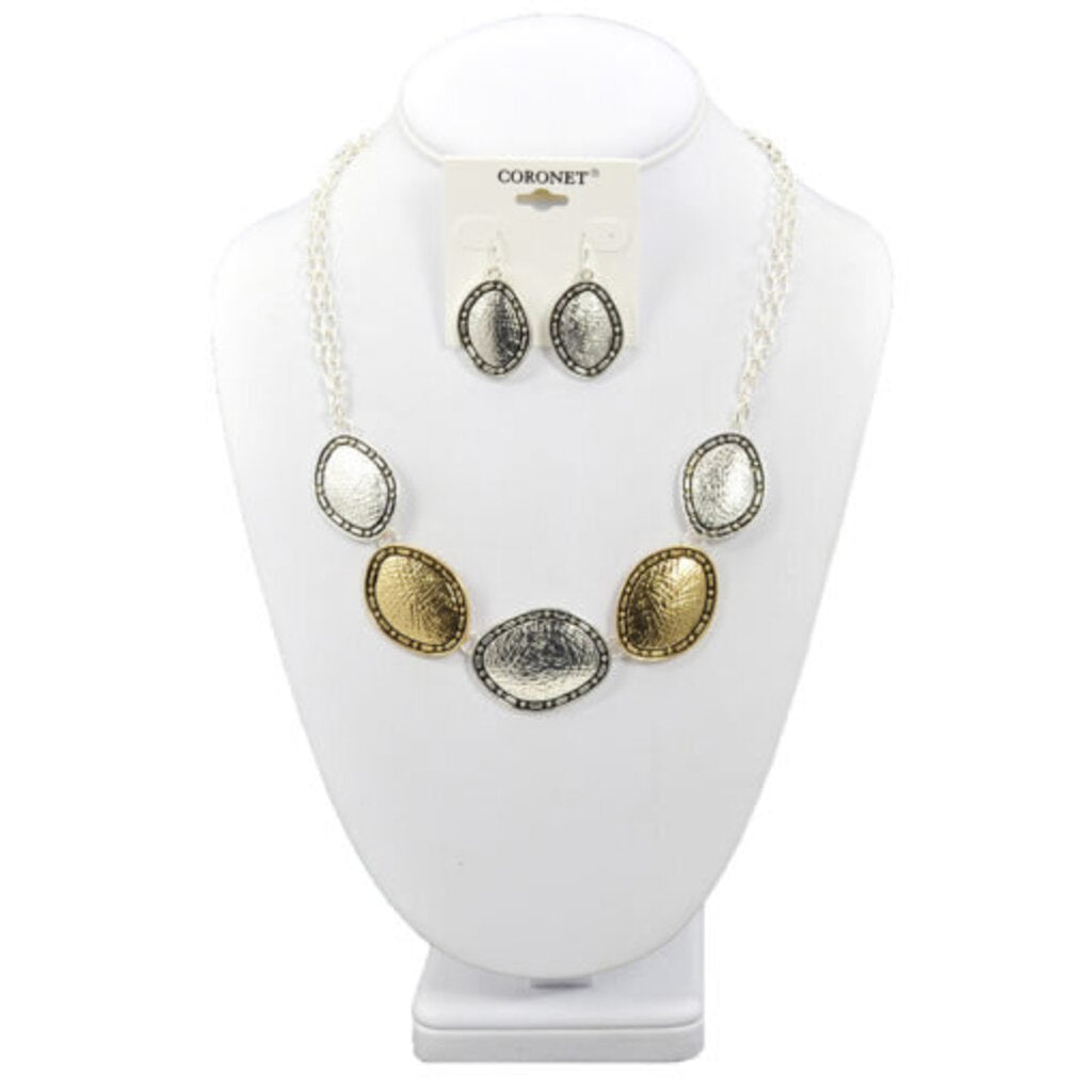 Gold & Silver Two Toned Tailored Texture Necklace Set