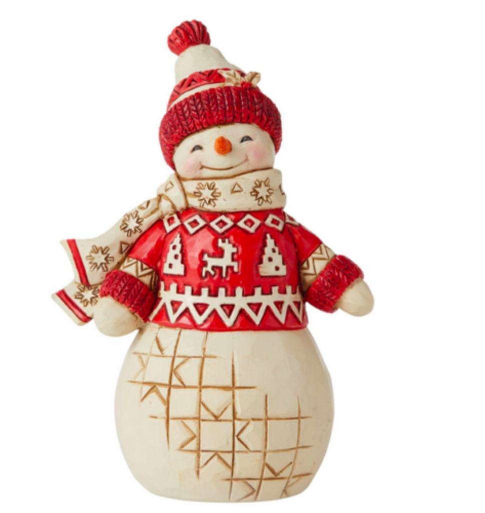 Jim Shore "Snowy Smiles" Nordic Noel Snowman in Red Sweater 6010835