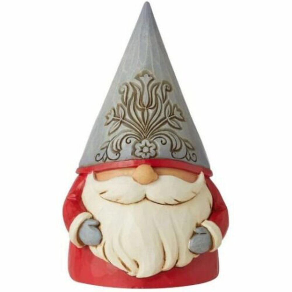 Jim Shore Heartwood Creek Jolly Jultomten - Grey Floral Hat Gnome Figurine 6006625