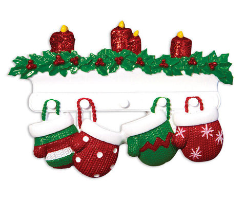 Mitten Family of 4 Personalized Ornament