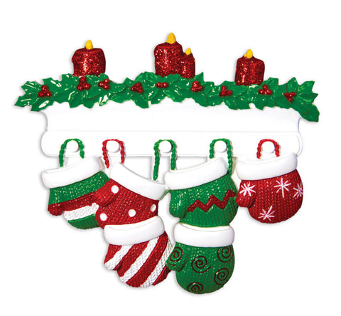 Mitten Family of 6 Personalized Ornament