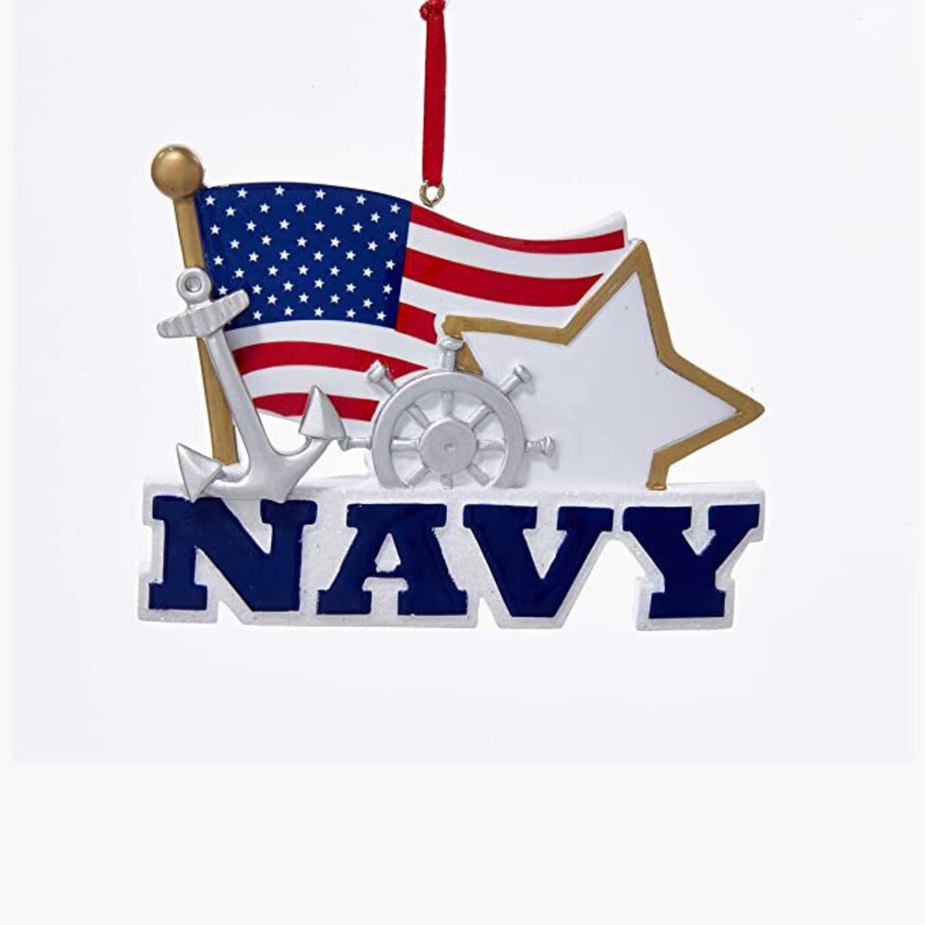 4.5" Navy Flag & Star Personalized Ornament