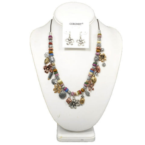 FLOWER CHARM WITH COLOR BEADS NECKLACE SET