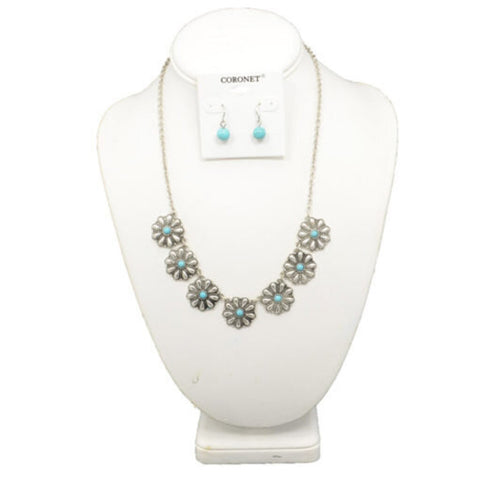WESTERN TURQUOISE & SILVER CONCHO NECKLACE SET