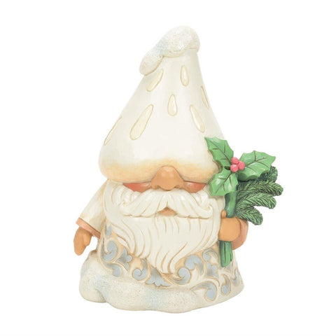 Jim Shore Heartwood Creek "Winter's Fun-Guy" White Woodland Collection Gnome with Mushroom Hat 6012681