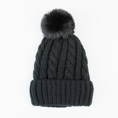 Winter Sierra Cable Knit Pom Beanie - Black