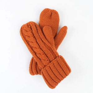 Cable Knit Mitten - Rust