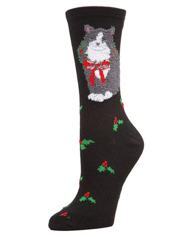 Memoi Socks - Cat & Wreath Crew