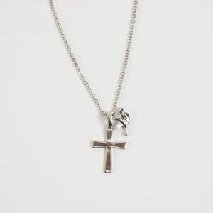 Carey Inspirational Silver Cross & Peace Dove 16" Necklace