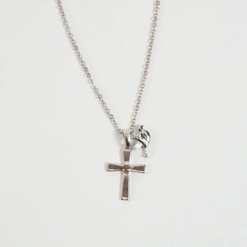 Carey Inspirational Silver Cross & Peace Dove 16" Necklace